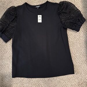 Express Black Top with Lace Puff Sleeves